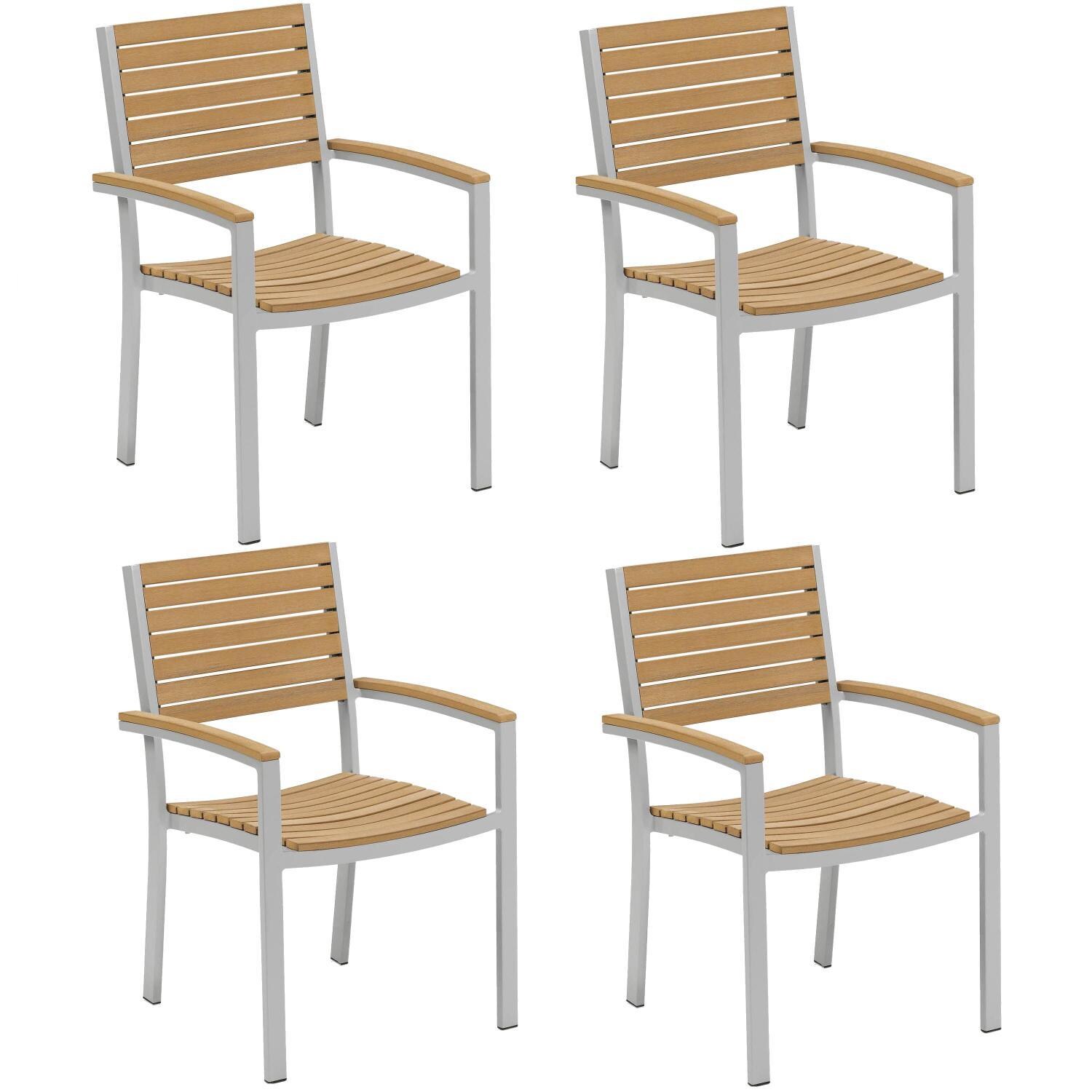 Travira Natural Tekwood Stacking Patio Dining Arm Chair By Oxford Garden - Set Of 4 thumbnail