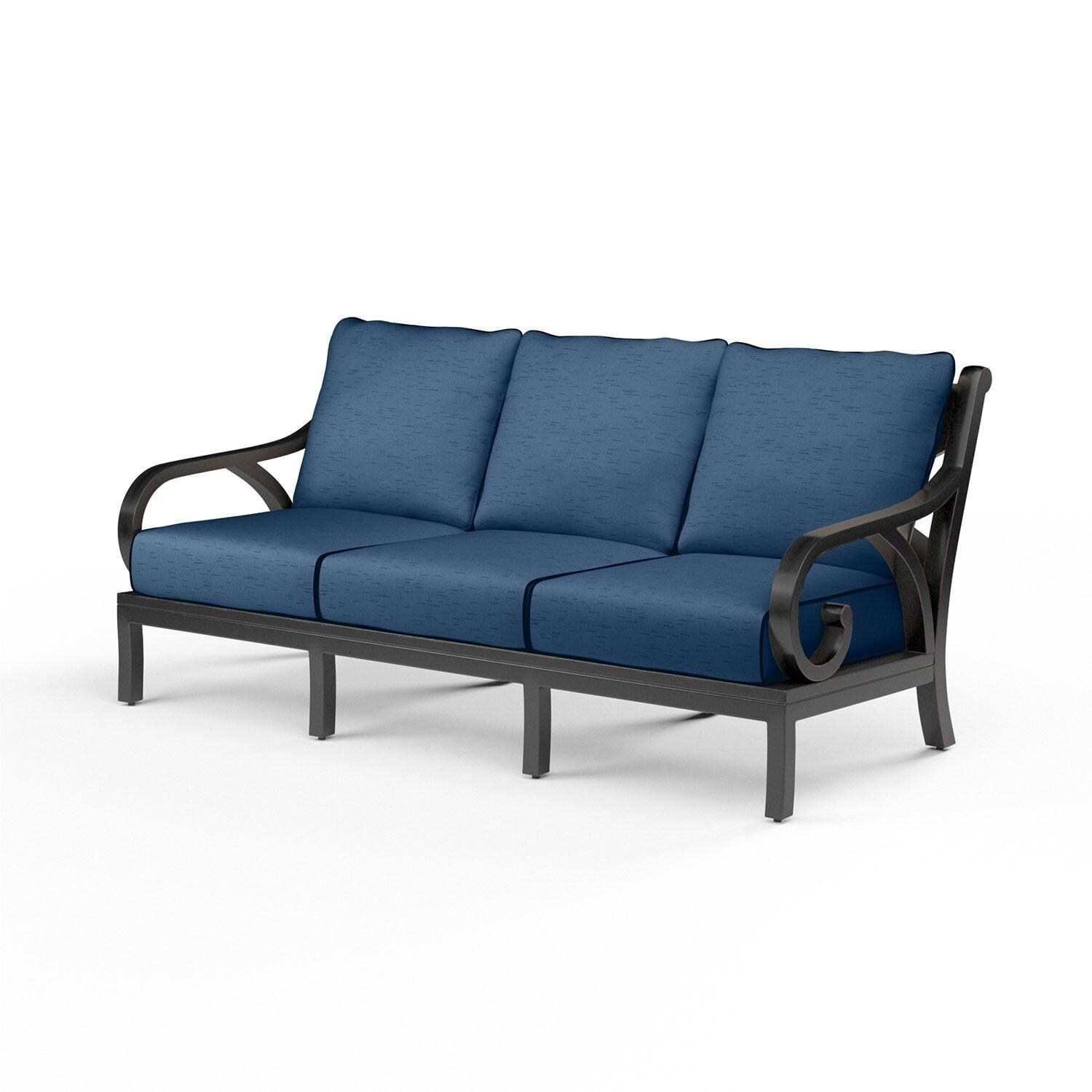 Monterey 3 Person Aluminum Patio Sofa in Spectrum Indigo w/ Self Welt By Sunset West - Display - White Background thumbnail