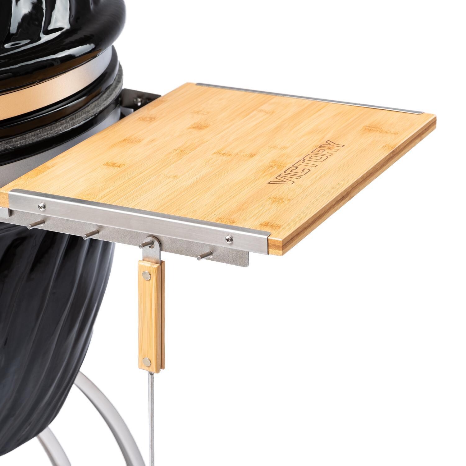 Victory BBQ-VCT-K-24B 21-Inch Kamado Grill & Smoker - Bamboo Folding Side Shelf With Hanging Ash Scraper thumbnail