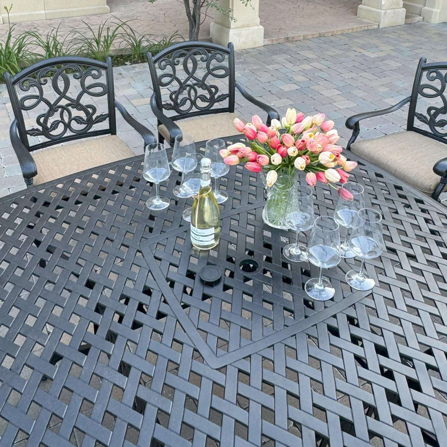 Darlee B/DL2052-9PCDR-30W Santa Monica 9 Pc Cast Aluminum Dining Set in Antique Bronze - Table Top - Lifestyle thumbnail
