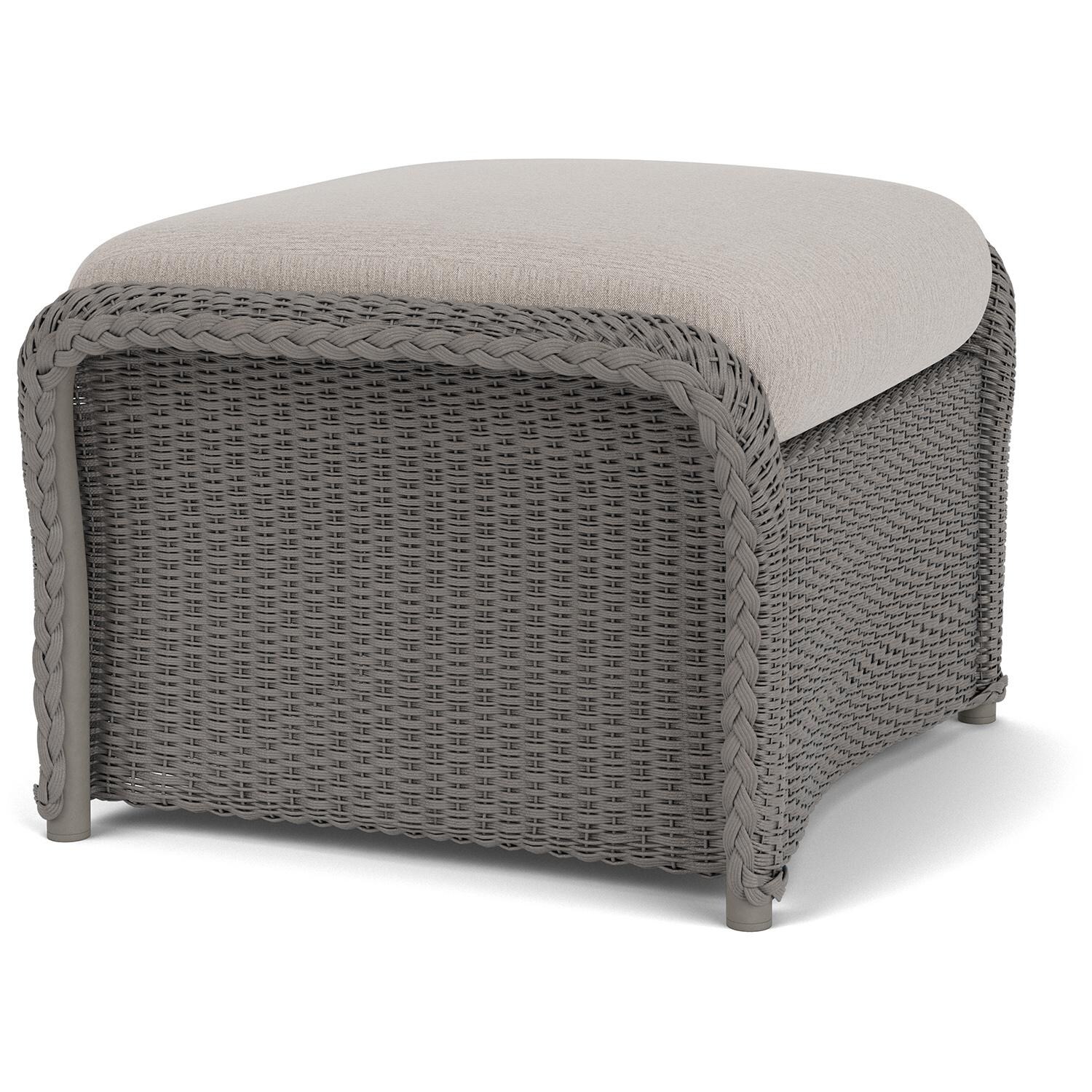 Lloyd Flanders Weekend Retreat Woven Ottoman in Pewter Finish W/ Remy Cloud Fabric - Angled thumbnail
