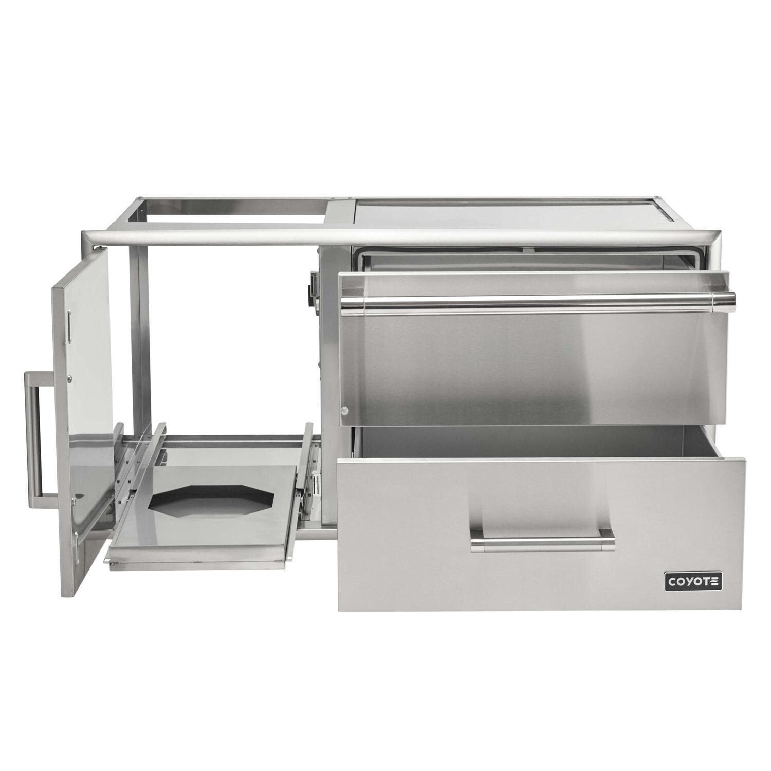Coyote Outdoor Living C3-CDWD 42 Inch Warming Drawer & Door Combo - Open - White Background thumbnail