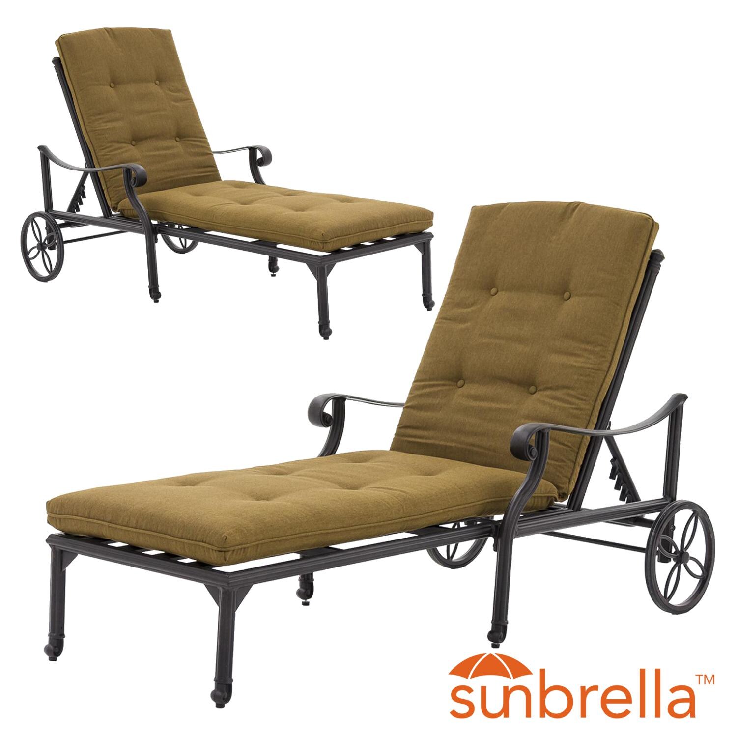 Evangeline 2 Piece Cast Aluminum Patio Chaise Lounge Set W/ Sunbrella Canvas Teak Cushions By Lakeview Outdoor Designs