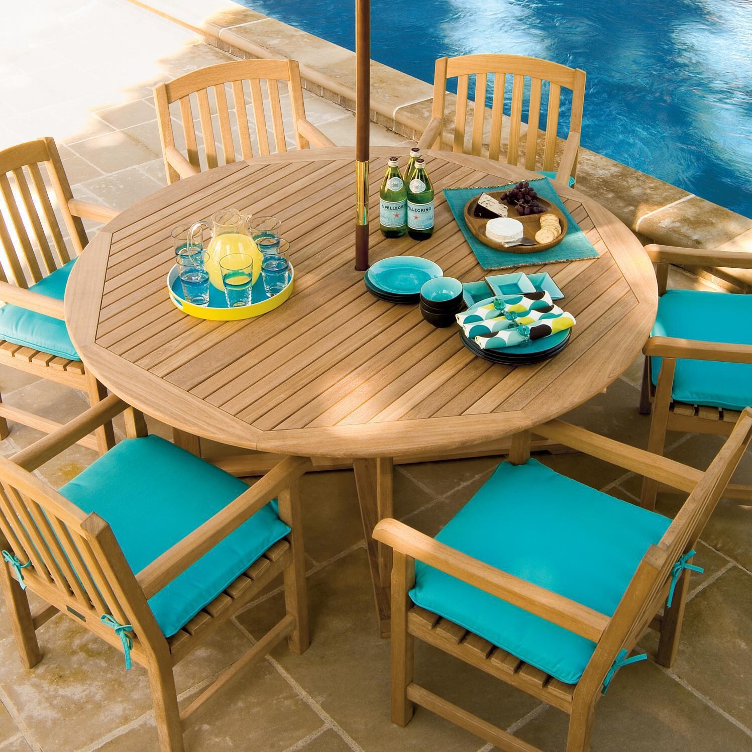 Chadwick 7 Piece Natural Shorea Patio Dining Set W/ 67 Inch Round Table By Oxford Garden