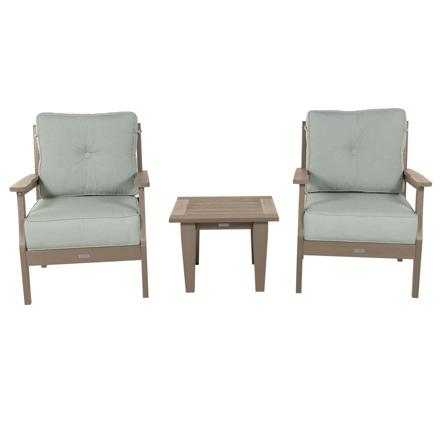 Blushing Bay 3 Pc Recycled Plastic Seating Set in Canvas Seasalt/Woodland Brown by Lakeview Outdoor Designs - Front View - White Background thumbnail