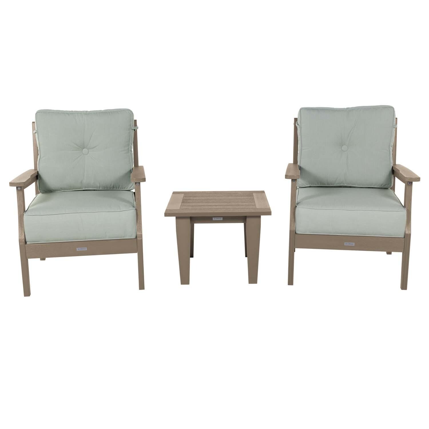 Blushing Bay 3 Pc Recycled Plastic Seating Set in Canvas Seasalt/Woodland Brown by Lakeview Outdoor Designs - Front View - White Background thumbnail