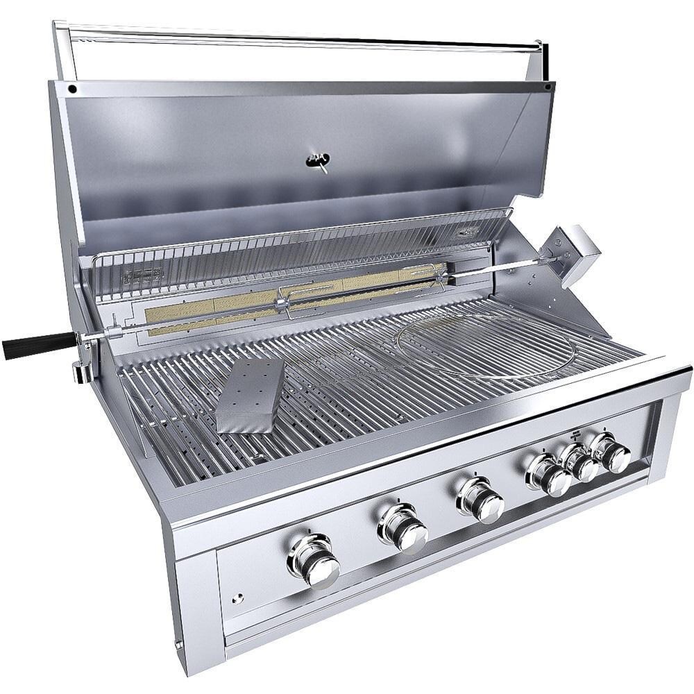 Sunstone Ruby5BIR-LP Ruby 42-in 5-Burner Built-In Propane Gas Grill & Rotisserie - Hood Open - White Background thumbnail