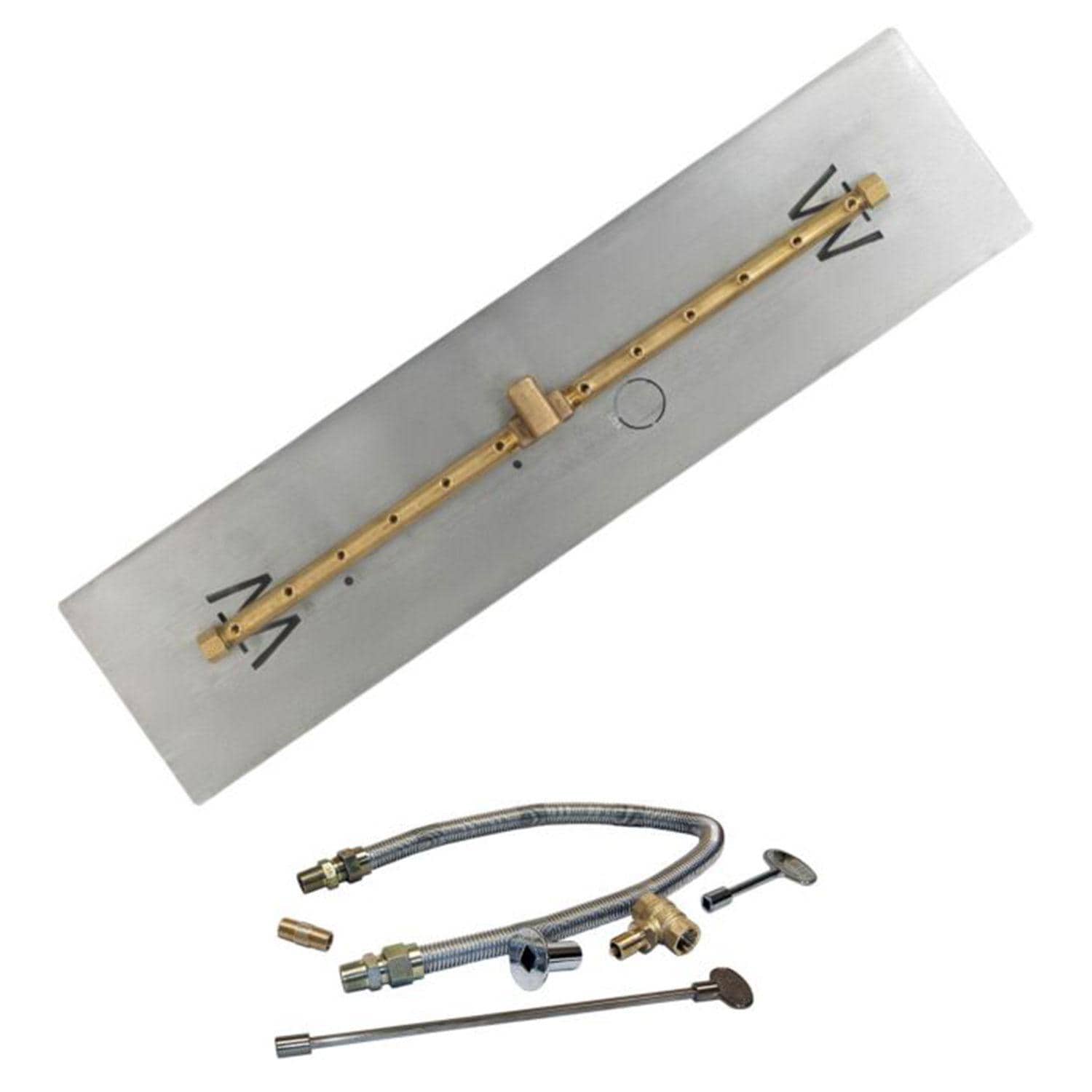 Warming Trends 25 5/8 Linear Brass Natural Gas/Propane Burner w/ 32 X 8-in Plate & Flex Line Kit - White Background thumbnail