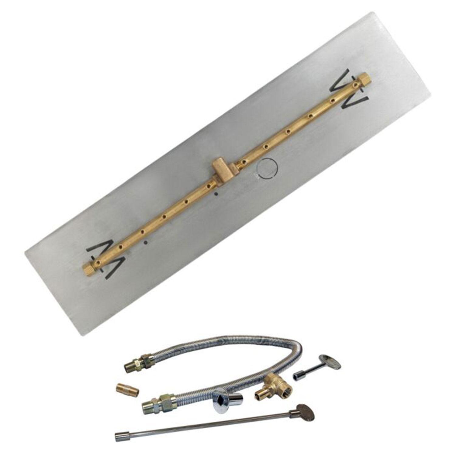 Warming Trends 25 5/8 Linear Brass Natural Gas/Propane Burner w/ 32 X 8-in Plate & Flex Line Kit