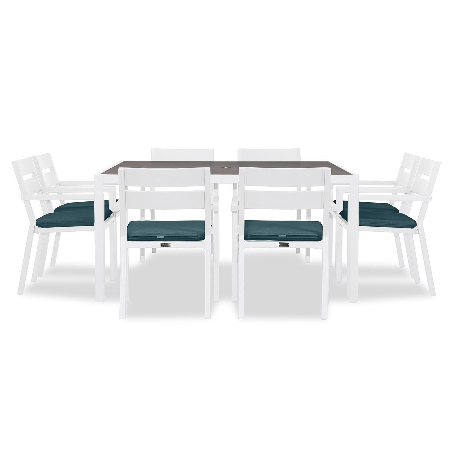 Calm Bay 9 Pc Square Dining Set in White/Cast Lagoon by Lakeview - White Background 3 thumbnail