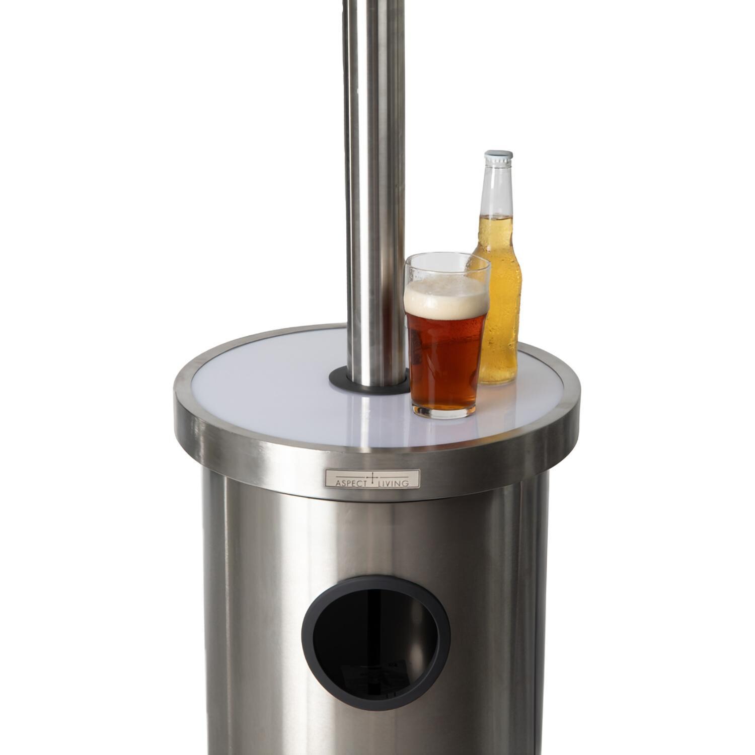 Ultimate Patio SC65046 48,000 BTU Propane Outdoor Patio Heater w/ LED Lighted Table - Stainless Steel - Drinks on Table - Detail thumbnail