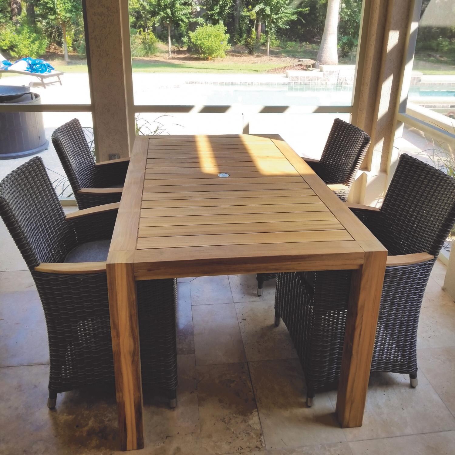 Helena 5 Piece Wicker Patio Dining Set W/ 63 X 35 Inch Rectangular Table By Royal Teak Collection - Gray Wicker