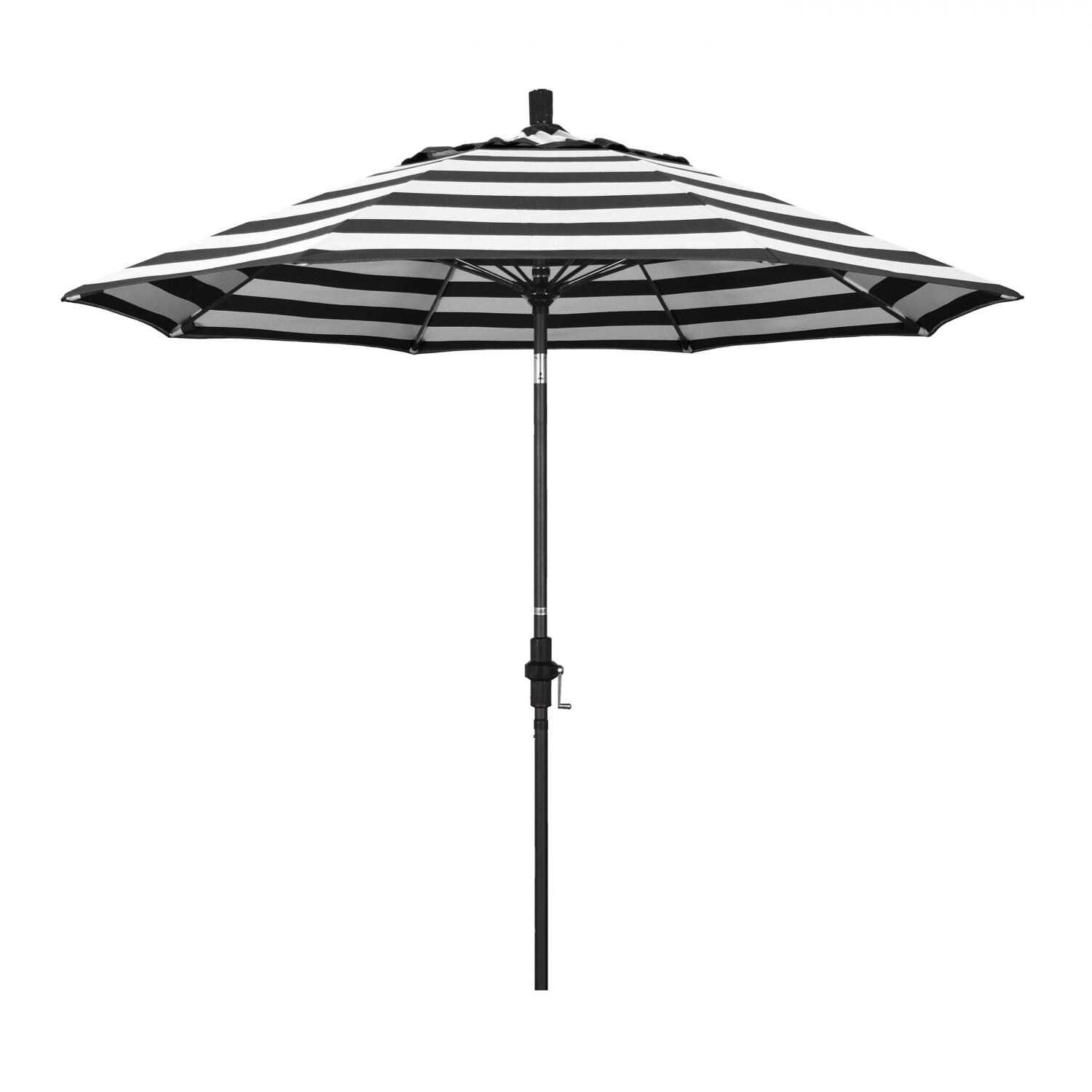 California Umbrella Sun Master Series 9 Ft Octagonal Aluminum Collar Tilt Patio Umbrella W/ Crank Lift & Fiberglass Ribs - Matted Black Frame / Sunbrella Cabana Classic Canopy