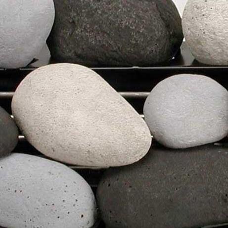 Rasmussen 20-Inch Black/Light Gray/White ALTERNA See-Thru FireStone Set With Vent-Free Black Chassis Burner - Close-Up Of FireStones thumbnail