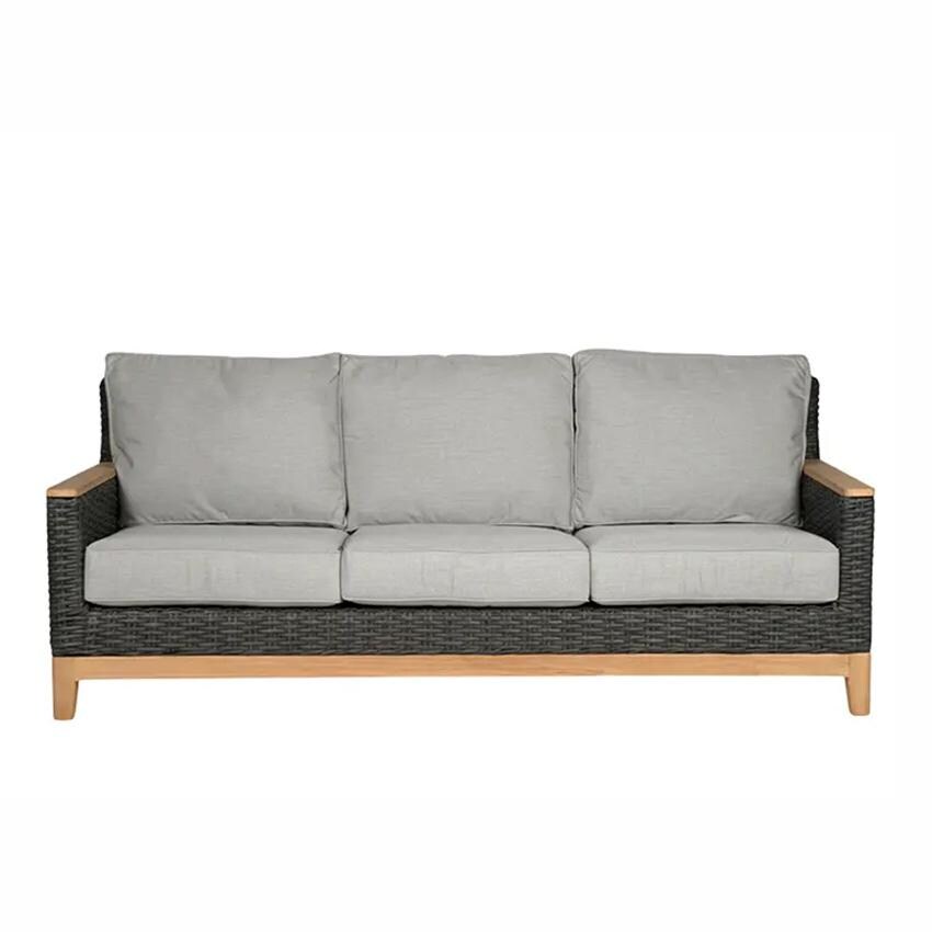 Royal Teak Collection BOCA3S-G Boca 3 Person Wicker Sofa w/ Sunbrella Cushions in Gray/Canvas Granite - - White Background thumbnail