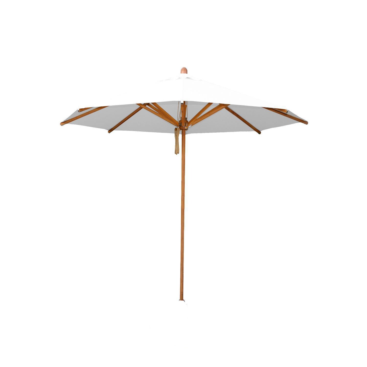 Bambrella 8.5 Ft. Octagonal Bamboo Levante Market Umbrella Set w/ 110lb Freestanding Base in Ice White - White Background thumbnail