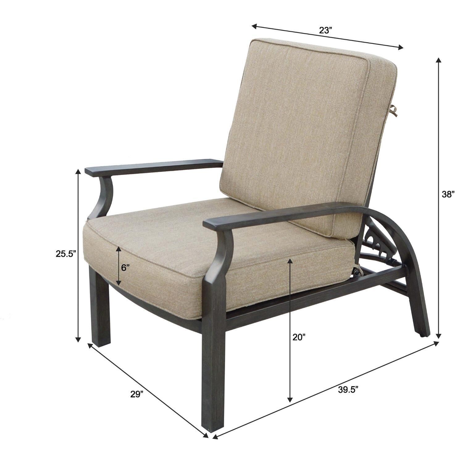 Darlee Brooklyn Adjustable Club Chair and Ottoman with Cushions - Chair Dimensions - Dimensional thumbnail
