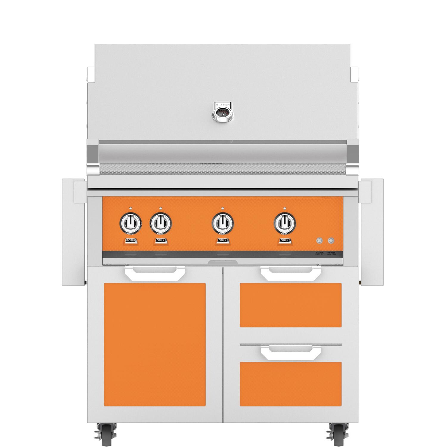 Hestan 36-Inch Freestanding Natural Gas Grill W/ Rotisserie On Double Drawer & Door Tower Cart - Citra - GABR36-NG-OR thumbnail