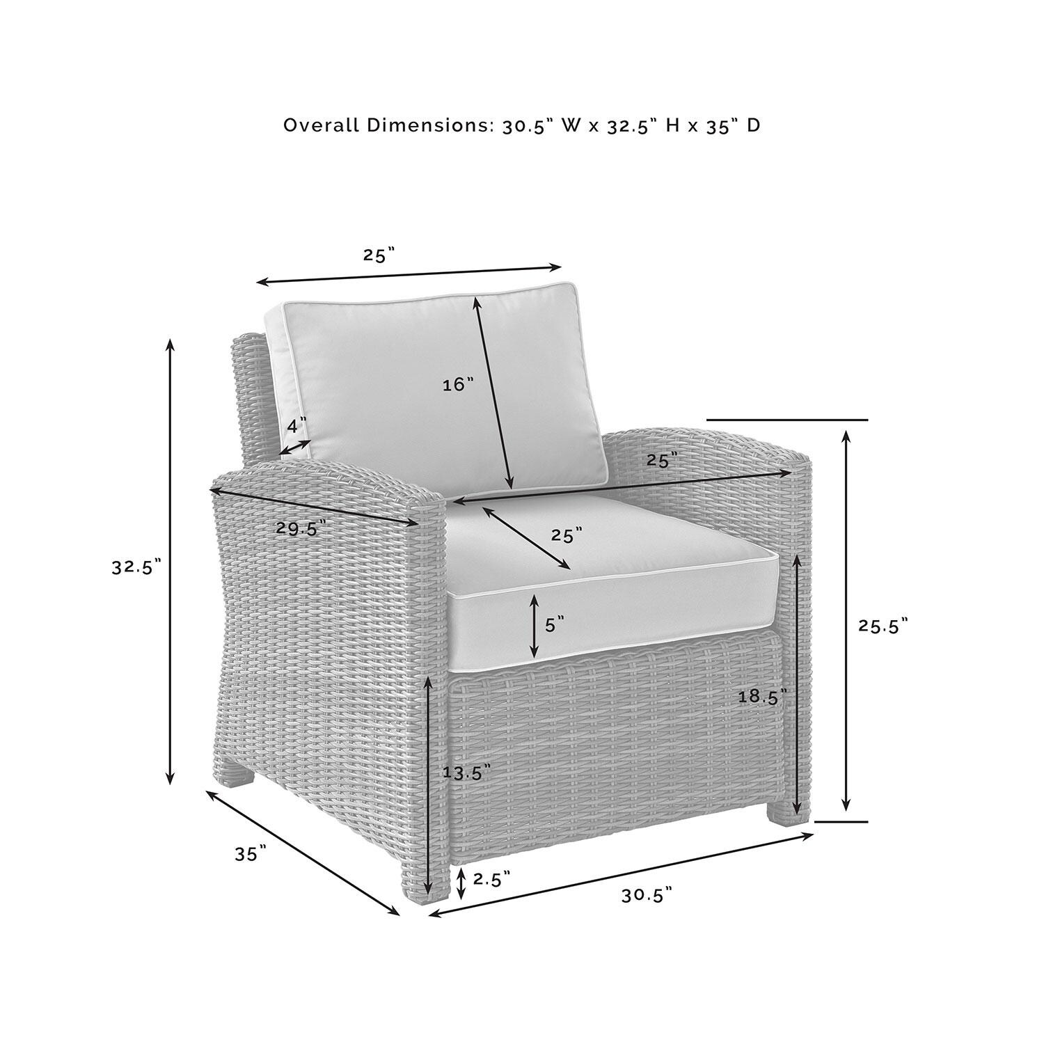 Ultimate Patio UP-92417WB-SA 6Pc Wicker Outdoor Sofa Set W/ Fire Table in Sand - Club Chair Dimensions - Diagram thumbnail