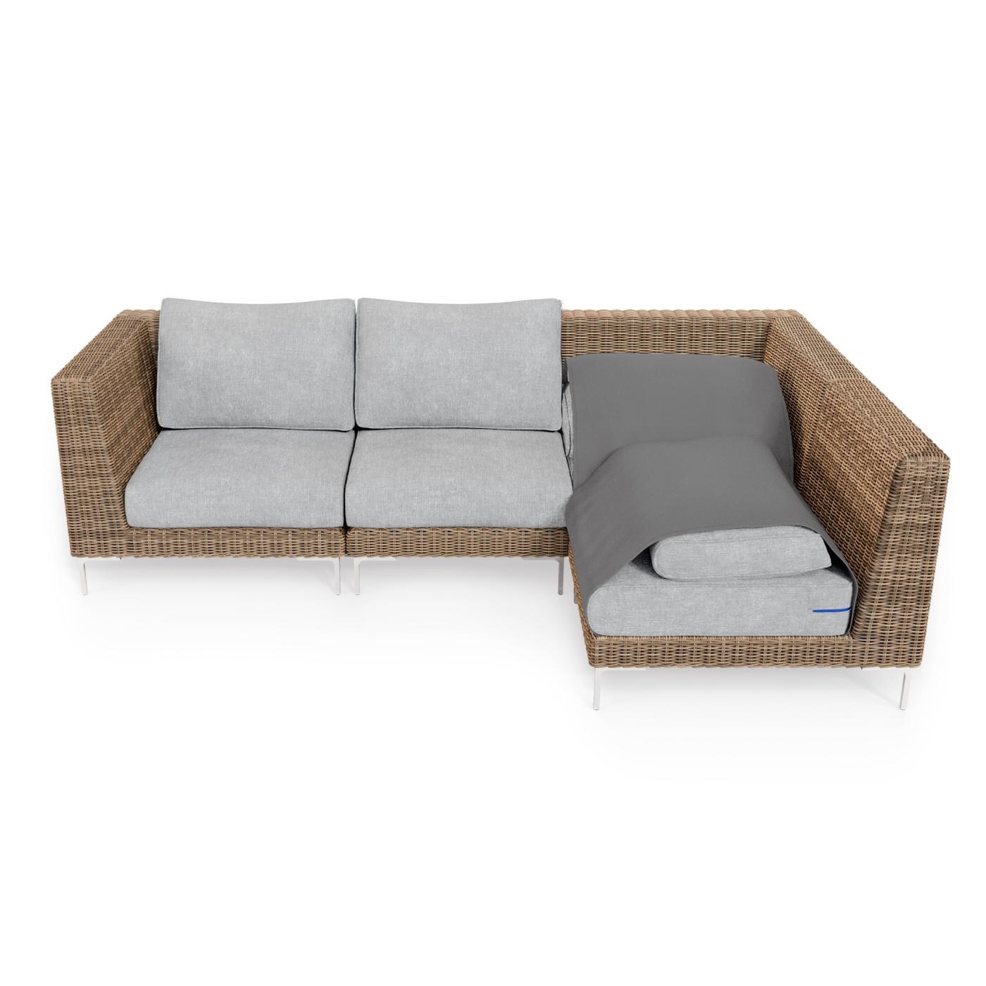 Outer Brown Wicker Outdoor L Sectional - 4 Seat W/ OuterShell Cover - Pacific Fog Gray image