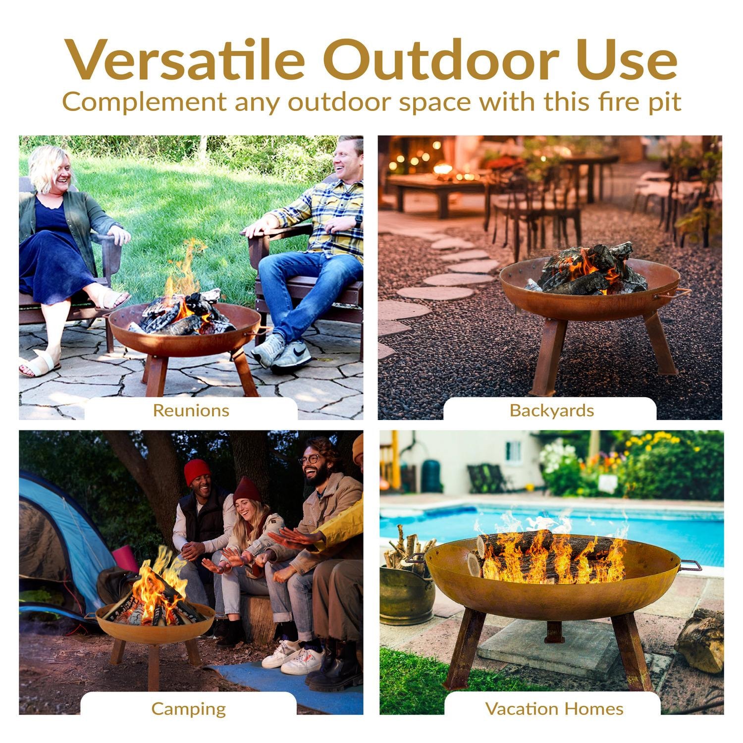 Ultimate Patio RCM-LG620 24 Inch Round Cast Iron Wood-Burning Fire Pit in Rust - Versatile Outdoor Settings - Lifestyle thumbnail