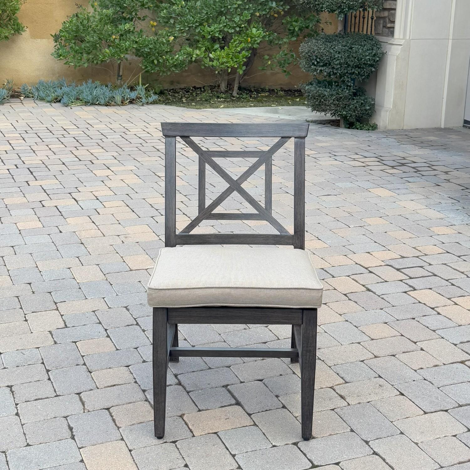 Atlantis 4 Pc Aluminum Dining Side Chair Set in Walnut/Beige by Darlee - Single Chair Front View - Lifestyle thumbnail