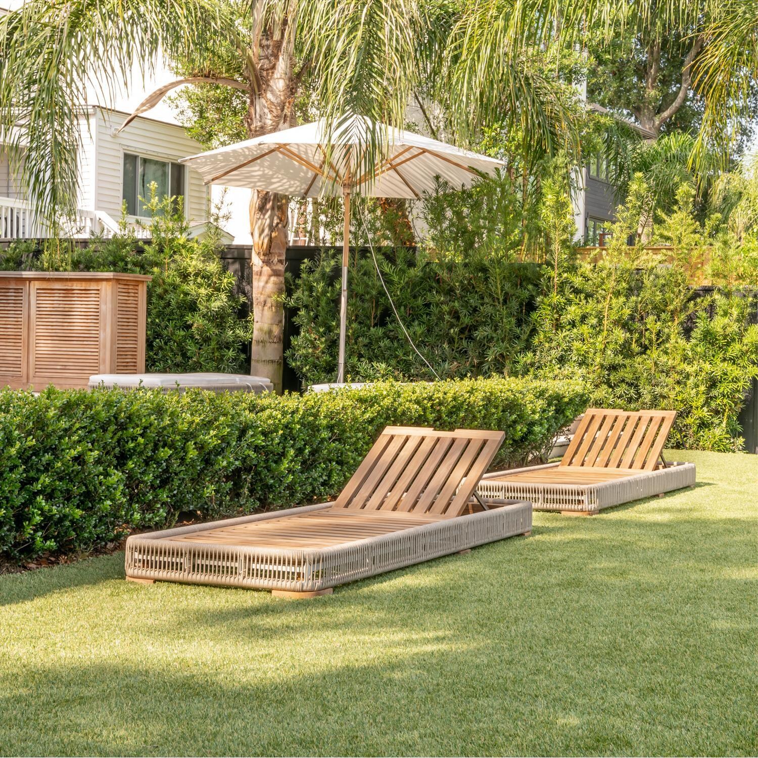 Teak + Table Breeze Olefin Rope & Teak Patio Chaise Lounge in Dune/Granite - Lifestyle thumbnail