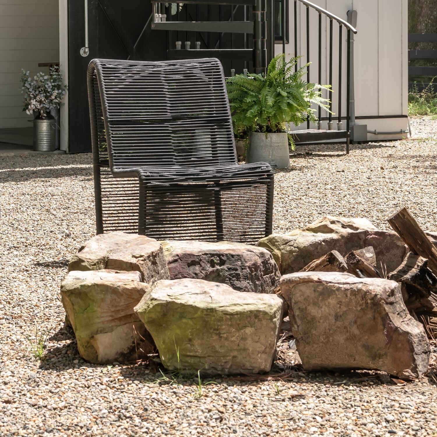 Teak + Table Breeze Olefin Rope Patio Armless Club Chair in Charcoal - Lifestyle thumbnail