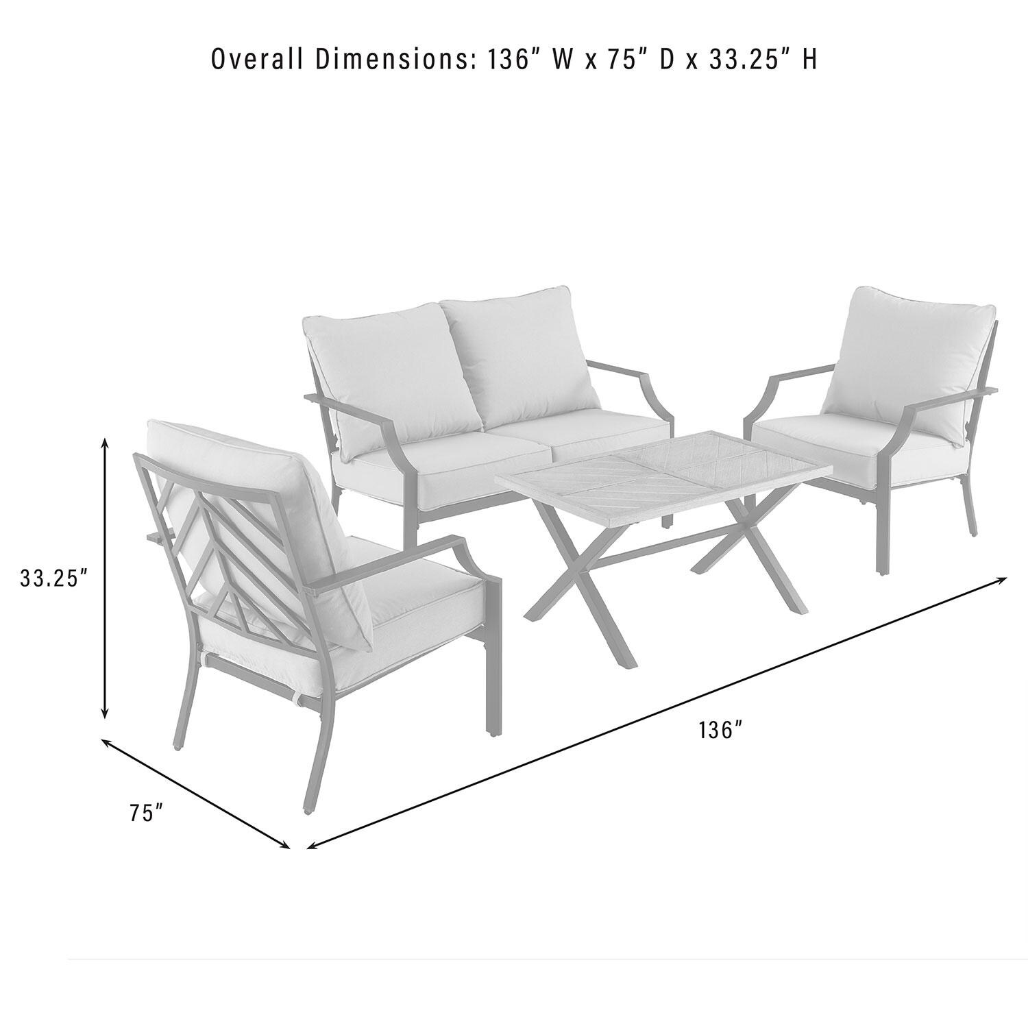 Classique Cove 4 Pc Steel Outdoor Loveseat Patio Furniture Set by Ultimate Patio - Full Set - Dimensional thumbnail
