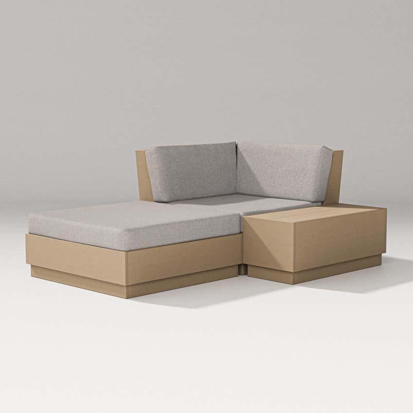 Elevate 3 Pc Recycled Plastic Corner Chaise Lounge Seating Set in Vintage Coffee/Weathered Tweed By PW Designer Series - White Background thumbnail