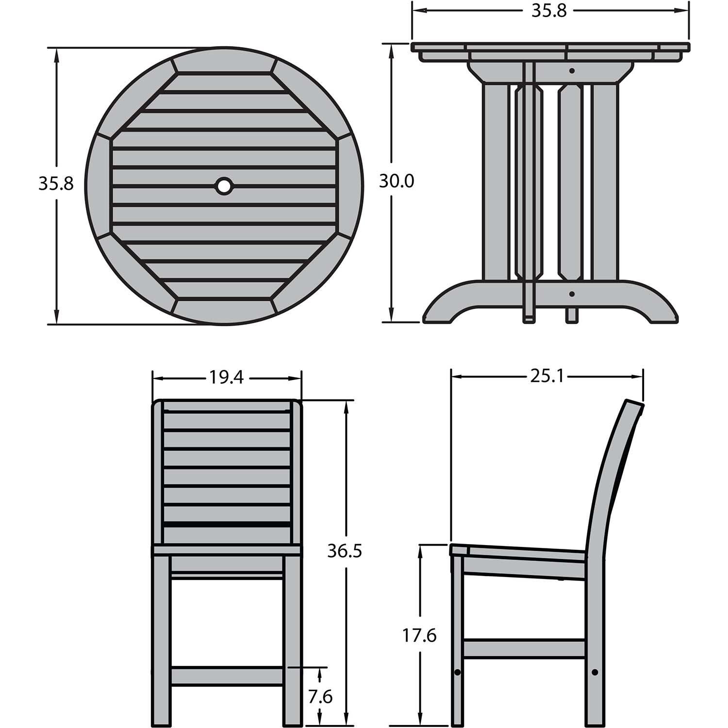 Elm Pointe 3 Pc Recycled Plastic Round Dining Set in White By Lakeview Outdoor Designs - Dimensional thumbnail