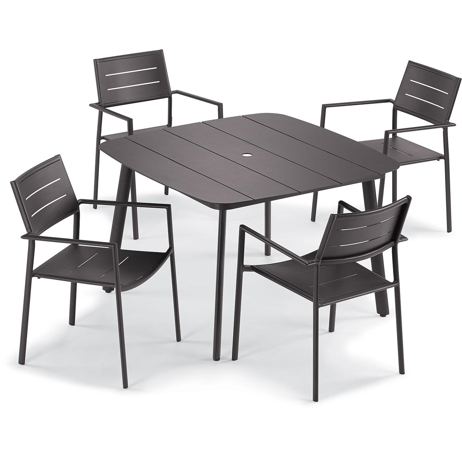 Eiland 5 Pc Powder-Coated Aluminum Dining Set w/ Umbrella Hole in Carbon By Oxford Garden - White Background thumbnail