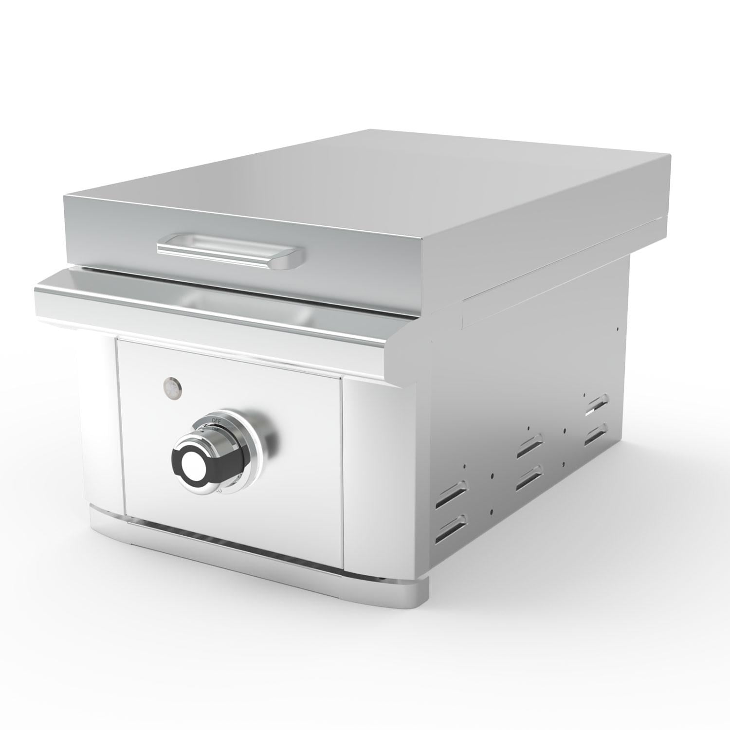 Wildfire WFSDGRD-SS-LP Ranch PRO 15 Inch 304 SS Propane Side Griddle - Angled - White Background thumbnail