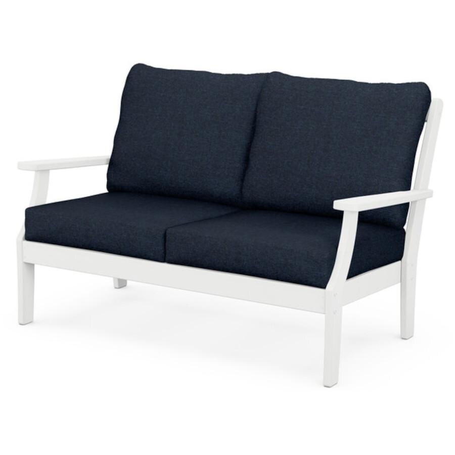POLYWOOD Braxton Deep Seating Settee in White / Marine Indigo thumbnail
