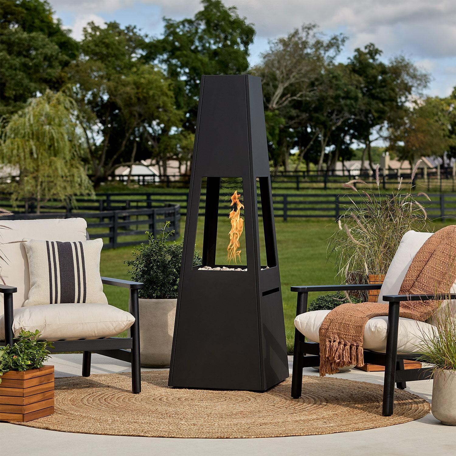 Metal Chiminea 70 Inch Square Fire Pit W/ Hidden Propane Tank in Black by Lakeview Outdoor Designs - Farm View - Lifestyle thumbnail
