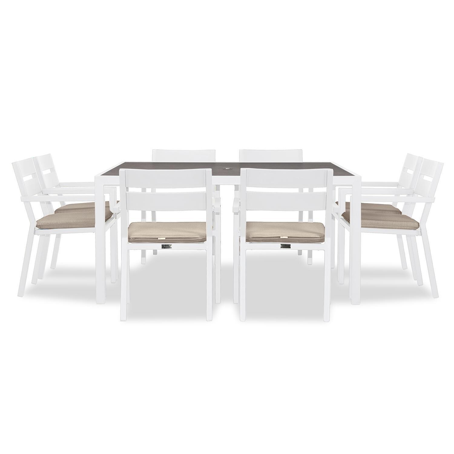 Calm Bay 9 Pc Square Dining Set in White/Canvas Flax by Lakeview - White Background 3 thumbnail