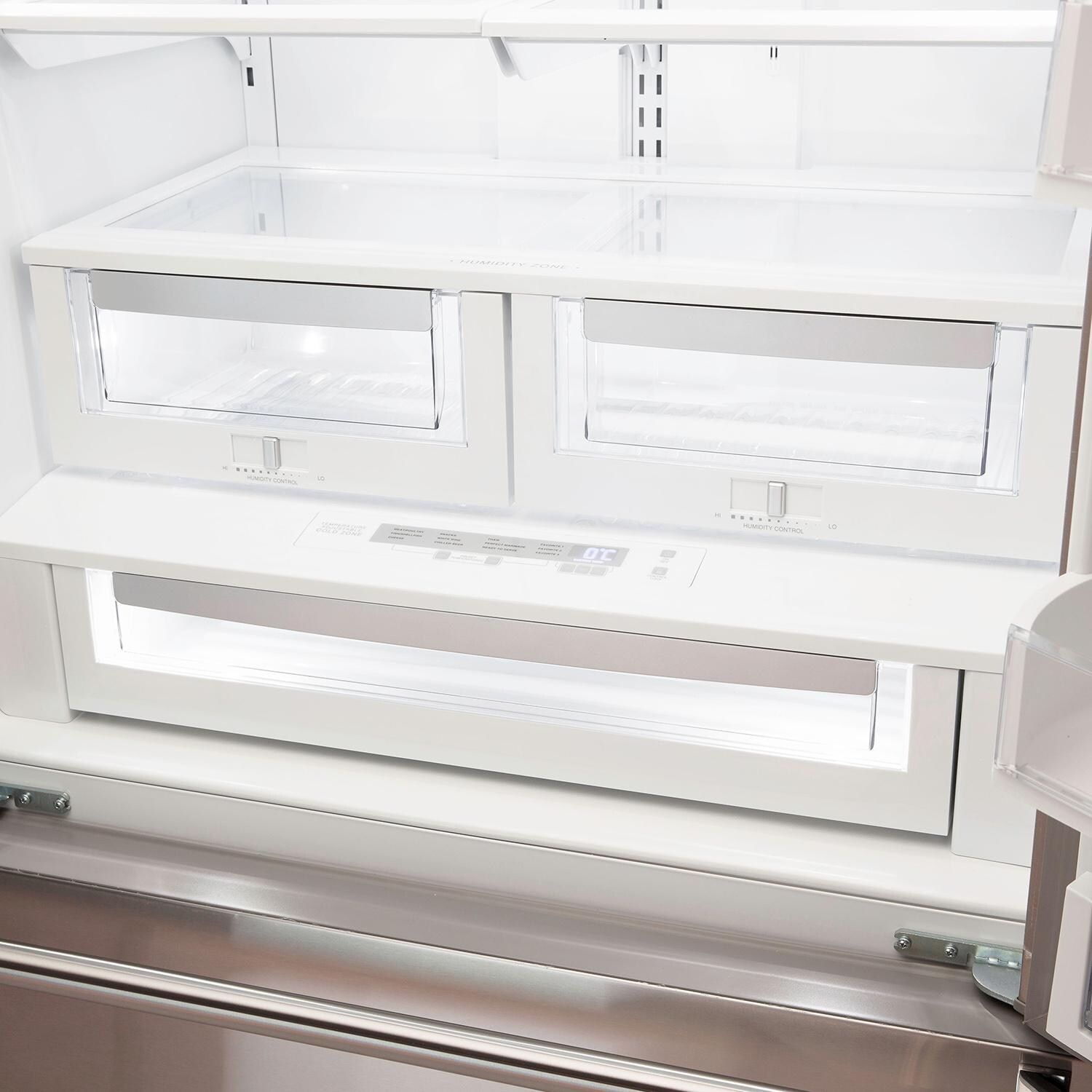 Viking 3 Series 36-Inch 22.1 Cu. Ft. French Door Bottom Freezer Refrigerator - RVRF3361SS - Storage Drawers thumbnail