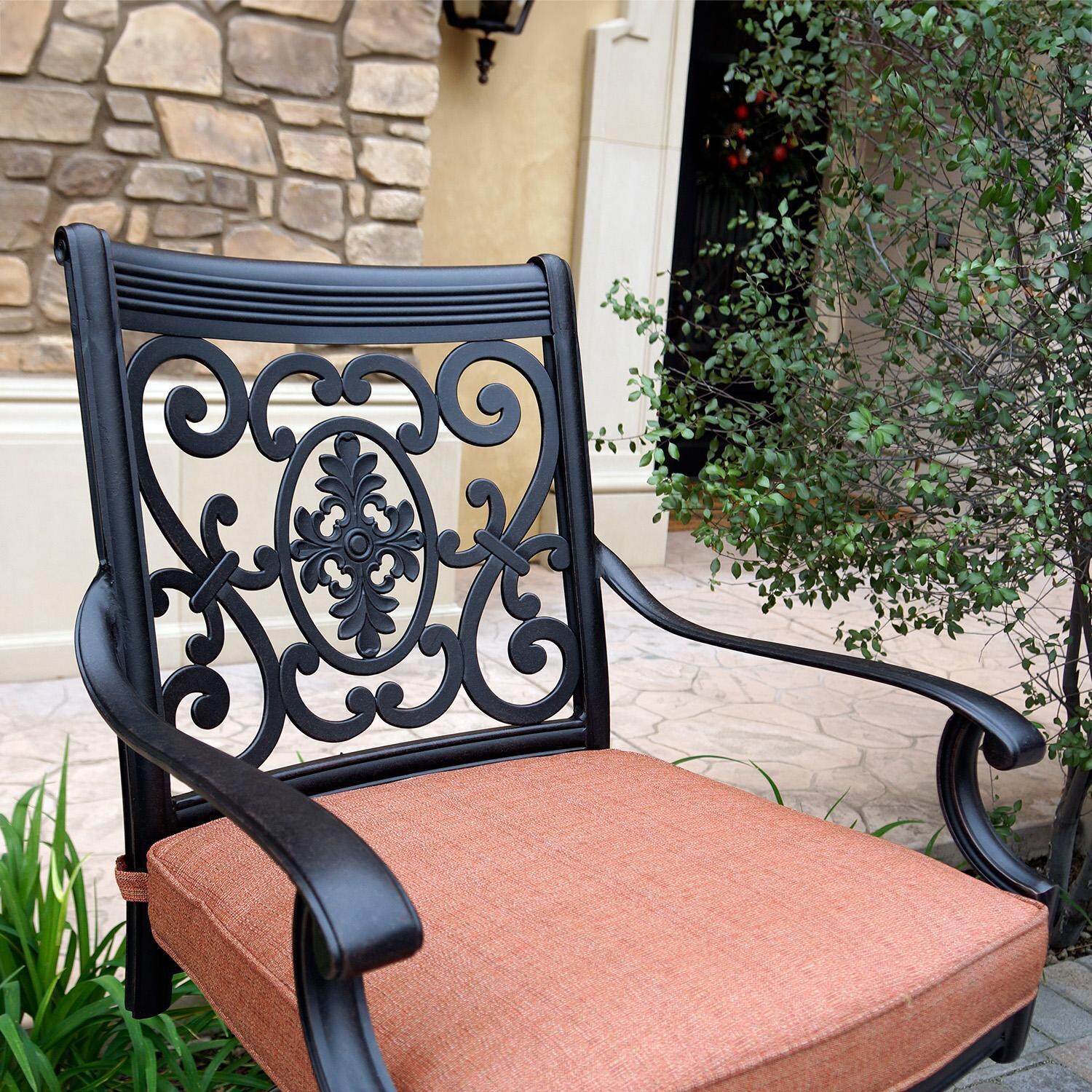 Darlee St. Cruz 3-Piece Patio Conversation Set with Cushions and 24 Inch Round End Table - Chair Up Close - Lifestyle thumbnail