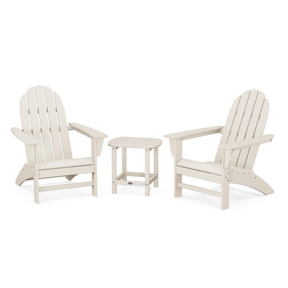 Vineyard 3 Pc Recycled Plastic Adirondack Seating Set w/ South Beach End Table in Sand by POLYWOOD