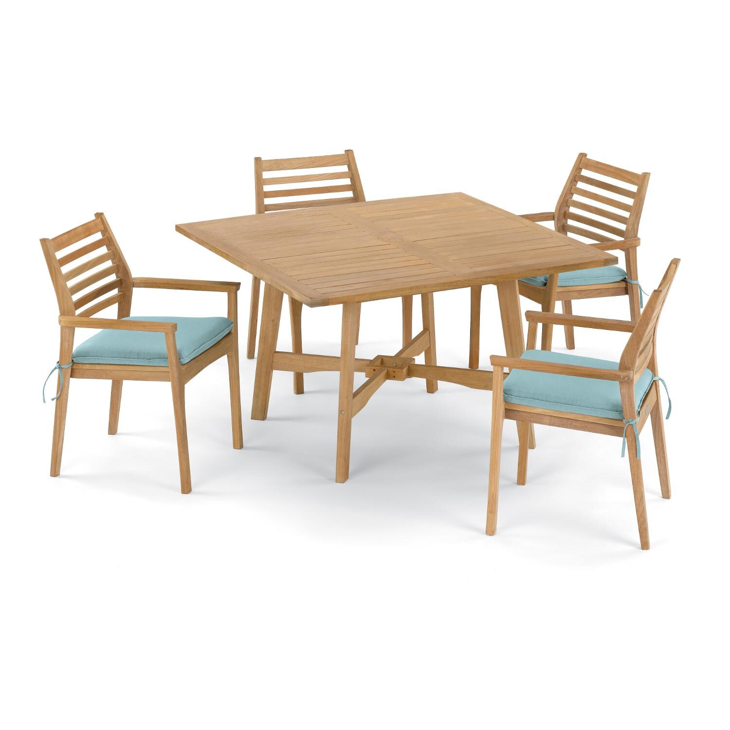 Wexford 5 Piece Natural Shorea Patio Dining Set W/ 48 Inch Square Table & Sunbrella Canvas