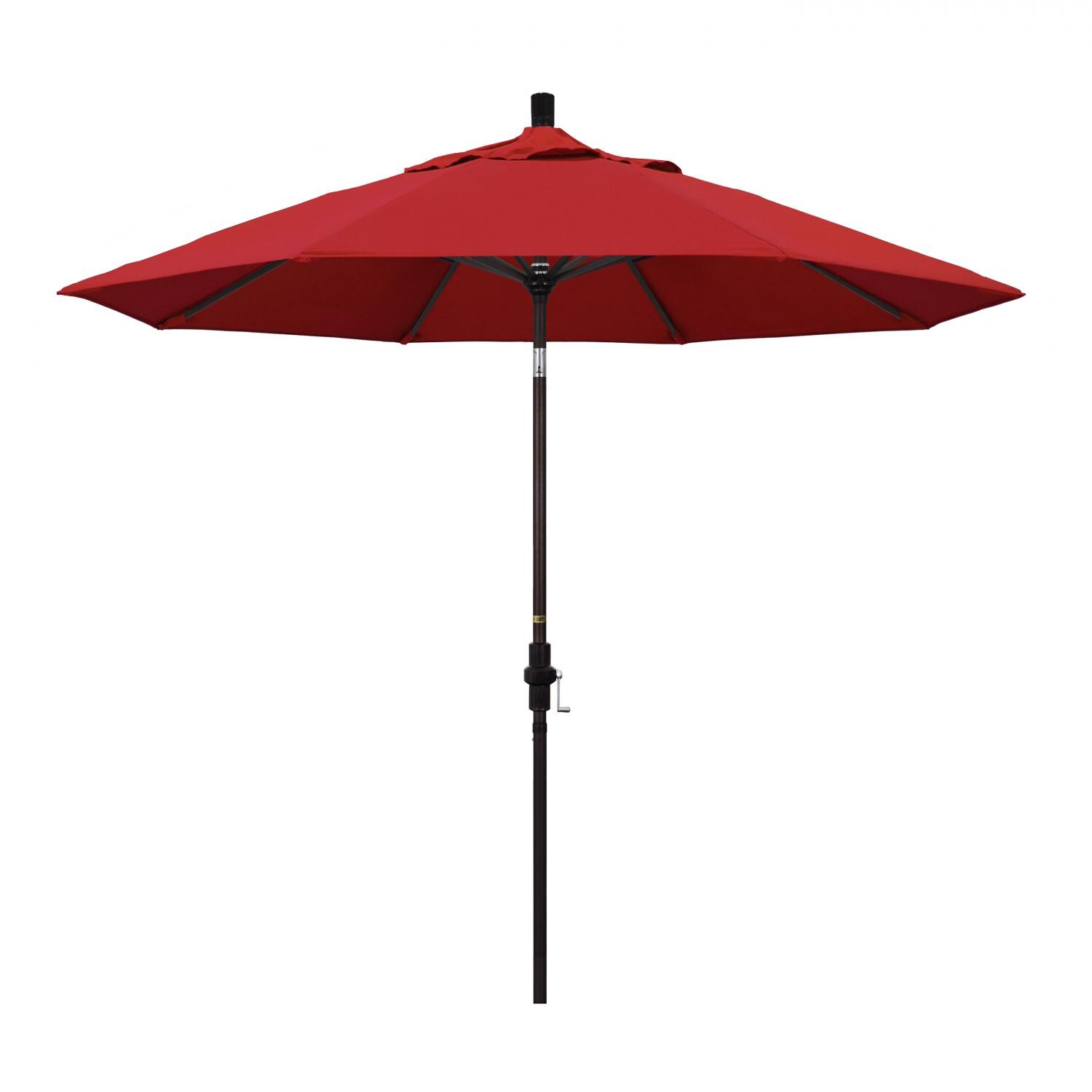 California Umbrella 9 Ft Octagonal Aluminum Collar Tilt Patio Umbrella W/ Crank Lift & Aluminum Ribs - Bronze Frame / Sunbrella Canvas Jockey Red Canopy thumbnail