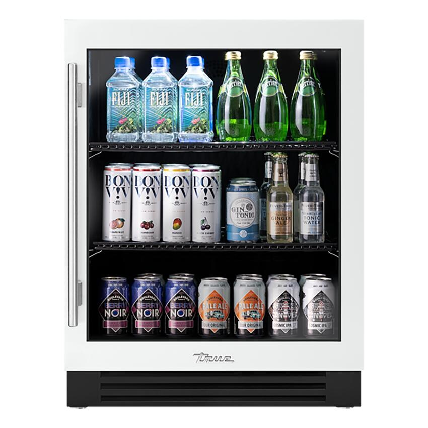 True TURADA-24-RG-A~030-H04 ADA Height 24 Inch 5 Cu. Ft. Right Hinge Glass Door Outdoor Refrigerator in Matte White w/ Stainless Steel Handles - White Background thumbnail