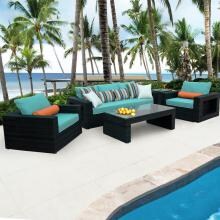 Gentilly 5 Piece Wicker Patio Conversation Set W/ Sunbrella Canvas Aruba Cushions By Lakeview Outdoor Designs image