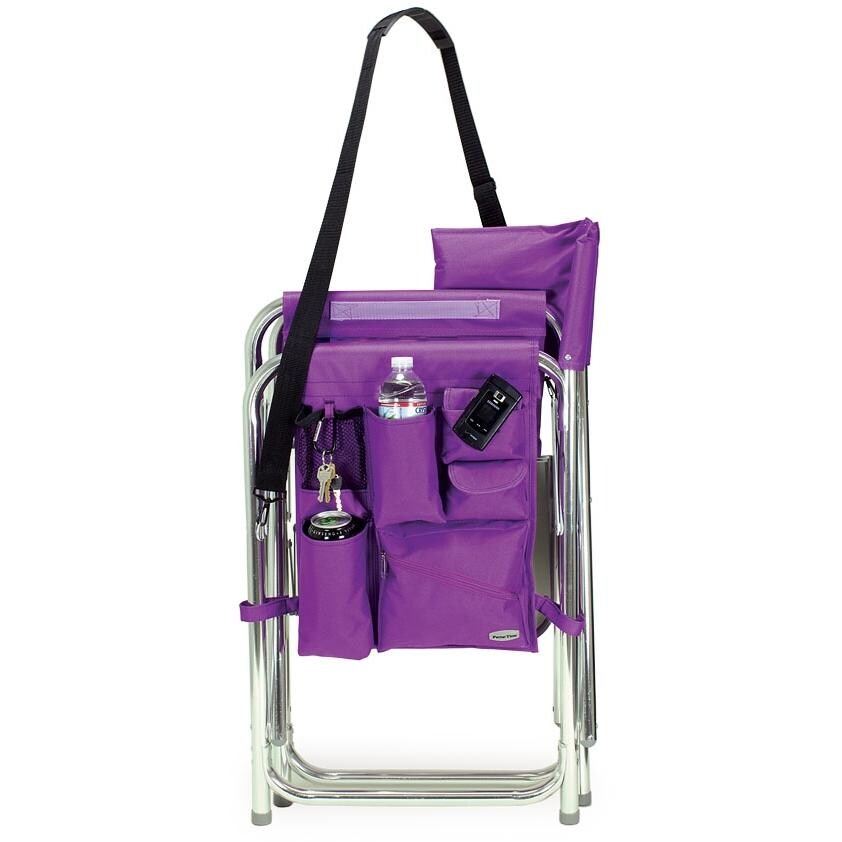 Picnic Time Portable Folding Sports Chair With Side Table - Purple - Folded View thumbnail