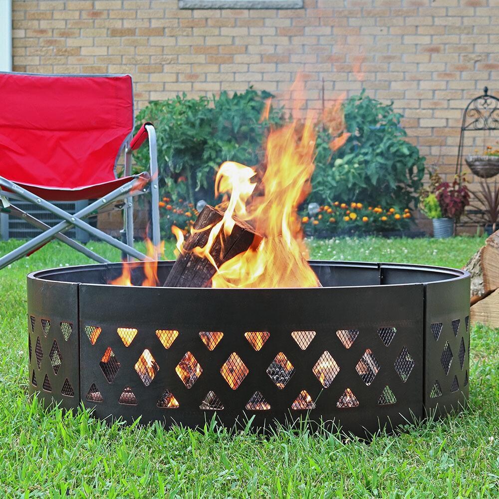 Ultimate Patio 36-Inch Heavy Duty Steel Crossweave Cutout Campfire Ring thumbnail