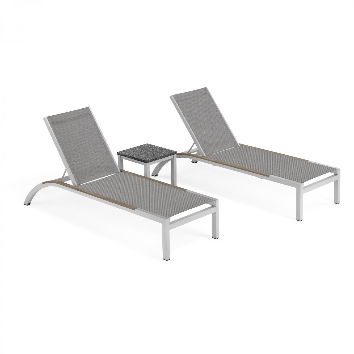 Argento 3 Piece Aluminum Patio Chaise Lounge Set W/ Tekwood Vintage Side Rails & Lite-Core Charcoal End Table By Oxford Garden - Titanium Sling image