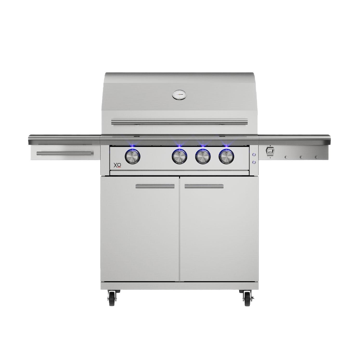 XO Appliance XOG32CARTXLT Performance XLT Stainless Steel 32-in Grill Cart - Grill Attached - Knobs On - White Background thumbnail