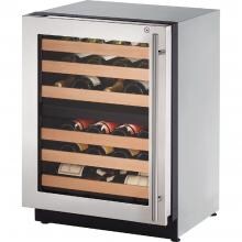 U-Line 2000 Series 24-Inch 43 Bottle Left Hinge Dual Zone Wine Captain With Lock - Stainless Steel - U-2224ZWCS-15B image