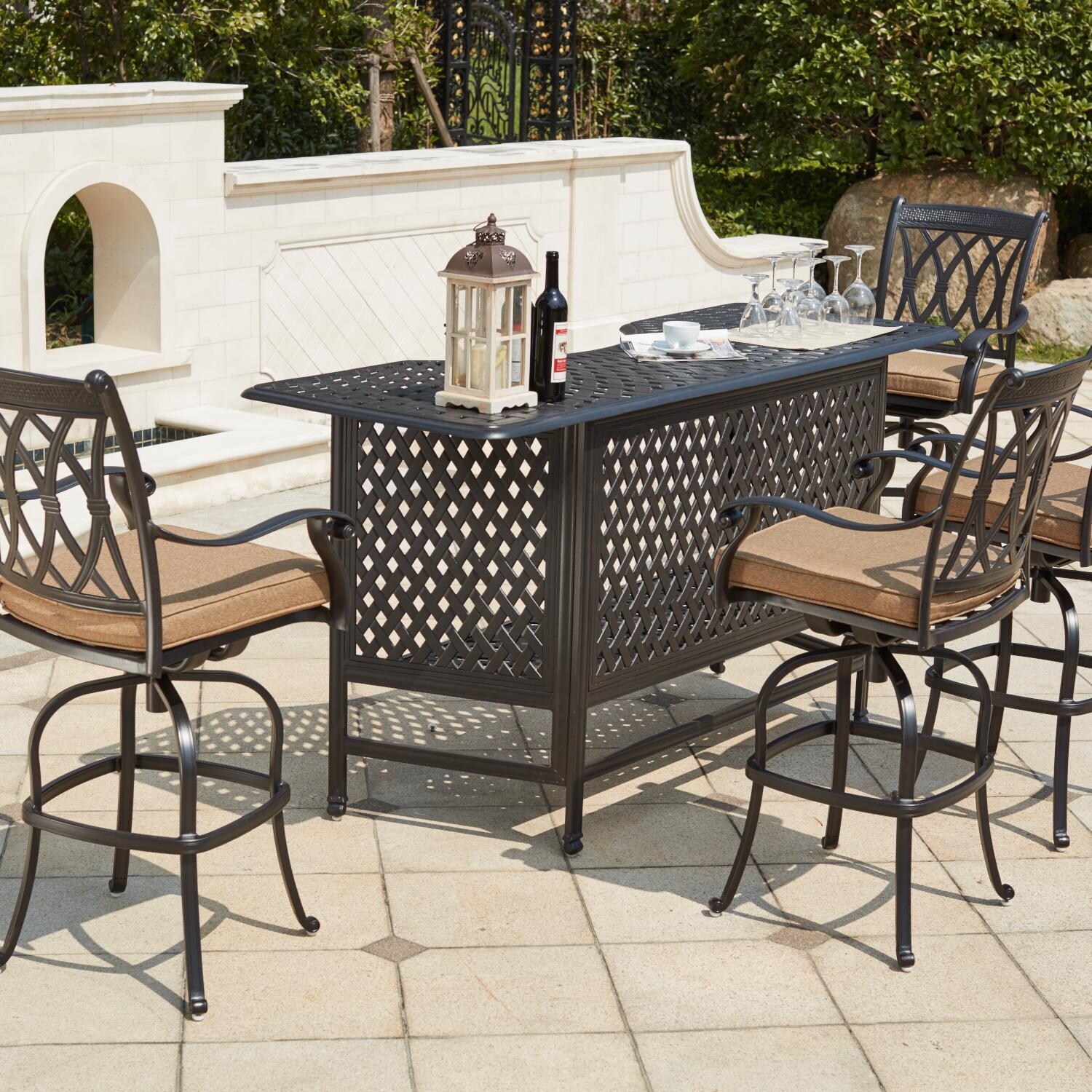Darlee 201660-5PC-60K Capri 5 Piece Cast Aluminum Patio Party Bar Set W/ Swivel Bar Stools thumbnail