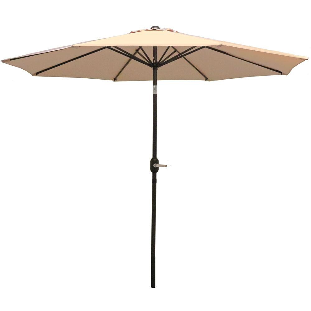 Sunnydaze 9 Ft. Octagonal Aluminum Patio Market Umbrella W/ Crank & Tilt - Black Frame & Beige Polyester Canopy image